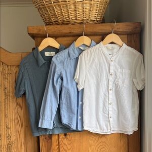H&M | Kids Button-Down Shirt Trio - Dark Blue, Light Blue, White